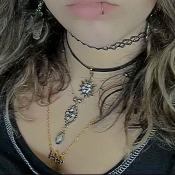 Dark Romance Vamp Academia Layered Faux Suede Gold Diamond Beaded Choker - Picture 12 of 12
